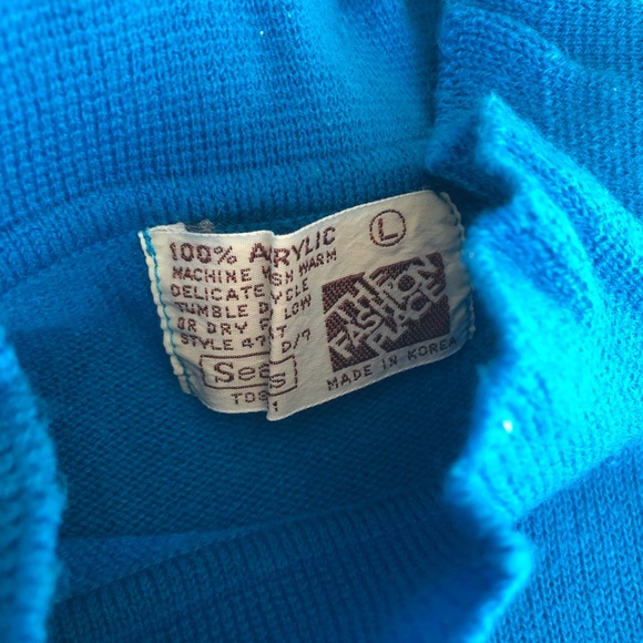 Vintage 1980s Sears Fashion Place High Neck Ruffles Blue Sweater - Picture 5 of 8